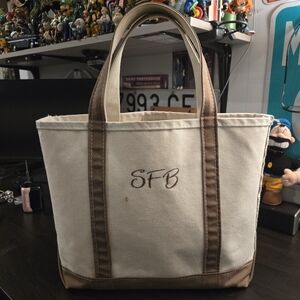 Vintage L.L. Bean Boat And Tote Bag Canvas Cream & Brown